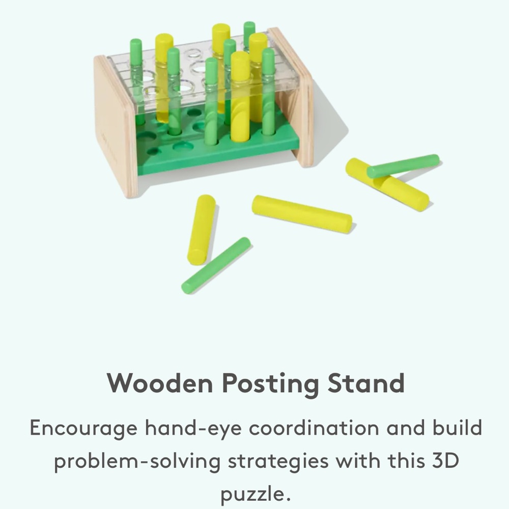 Lovevery Wooden Posting Stand Puzzle - Green and Yellow